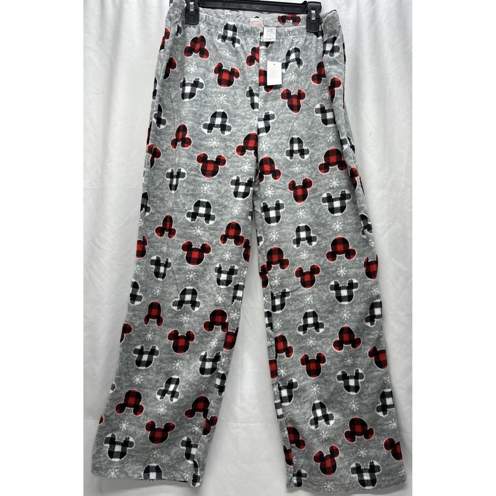 Disney Mens Lounge Pajama Pants XL Mickey Mouse Ears Buffalo Plaid Gray NWT - Picture 1 of 8
